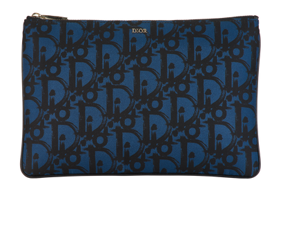 Christian Dior Oblique Print Pouch, £320, Accessories, Blue, Canvas, Front view